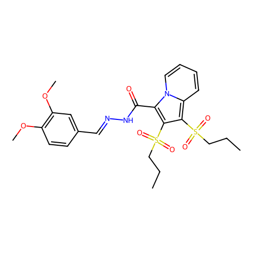 N'-(3,4-dimethoxybenzylidene)-1,2-bis(propylsulfonyl)-3-indolizinecarbohydrazide structure