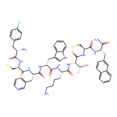 H-Phe(4-Cl)-D-Cys-3Pal-D-Trp-N(Me)Lys-Thr-Cys-2Nal-NH2 structure
