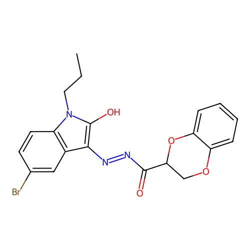 (E)-N'-(5-bromo-2-oxo-1-propylindolin-3-ylidene)-2,3-dihydrobenzo[b][1,4]dioxine-2-carbohydrazide structure