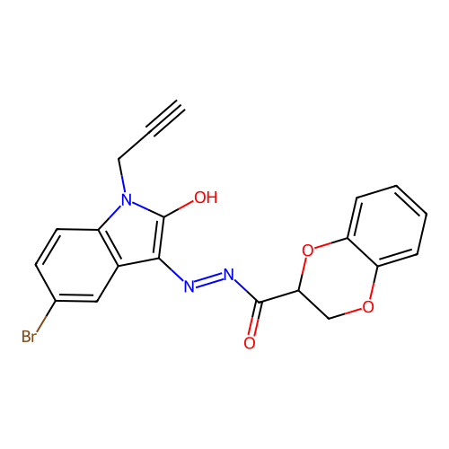 (E)-N'-(5-bromo-2-oxo-1-(prop-2-yn-1-yl)indolin-3-ylidene)-2,3-dihydrobenzo[b][1,4]dioxine-2-carbohydrazide structure