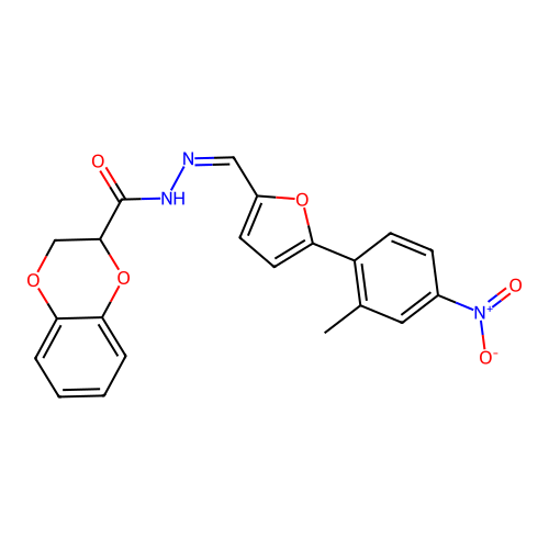 (Z)-N'-((5-(2-methyl-4-nitrophenyl)furan-2-yl)methylene)-2,3-dihydrobenzo[b][1,4]dioxine-2-carbohydrazide structure