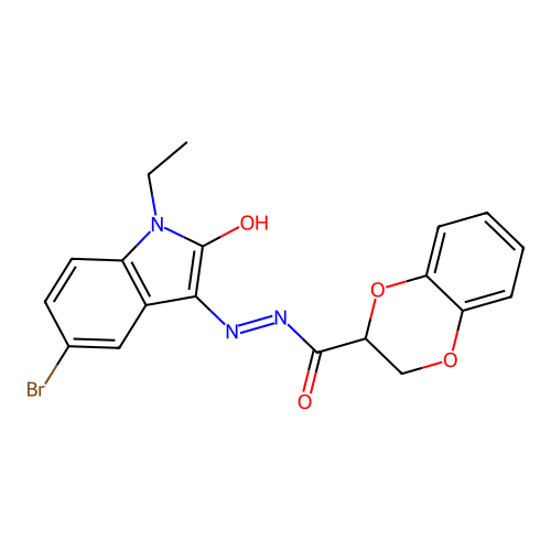 (E)-N'-(5-bromo-1-ethyl-2-oxoindolin-3-ylidene)-2,3-dihydrobenzo[b][1,4]dioxine-2-carbohydrazide structure
