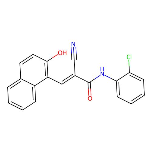 N-(2-chlorophenyl)-2-cyano-3-(2-hydroxynaphthalen-1-yl)prop-2-enamide structure