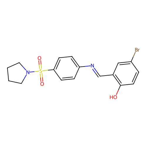 4-bromo-2-[(E)-{[4-(pyrrolidin-1-ylsulfonyl)phenyl]imino}methyl]phenol structure