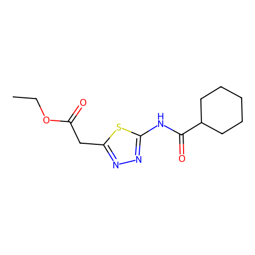 Ethyl 2-[5-(cyclohexylcarbonylamino)-1,3,4-thiadiazol-2-yl]acetate structure