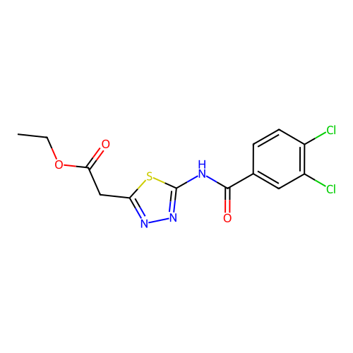 Ethyl (5-{[(3,4-dichlorophenyl)carbonyl]amino}-1,3,4-thiadiazol-2-yl)acetate structure