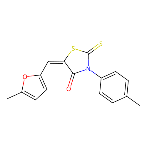 (E)-5-((5-methylfuran-2-yl)methylene)-2-thioxo-3-(p-tolyl)thiazolidin-4-one structure