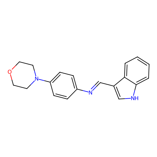 N-[(E)-1H-indol-3-ylmethylidene]-4-(morpholin-4-yl)aniline structure