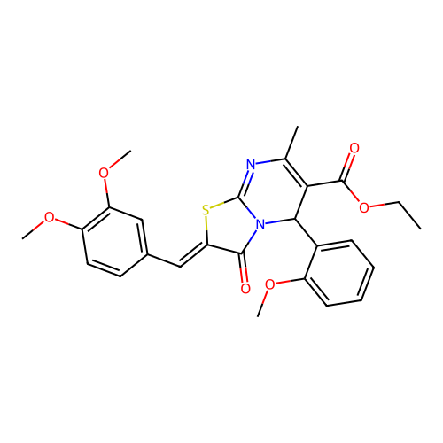 ethyl (2Z)-2-(3,4-dimethoxybenzylidene)-5-(2-methoxyphenyl)-7-methyl-3-oxo-2,3-dihydro-5H-[1,3]thiazolo[3,2-a]pyrimidine-6-carboxylate structure
