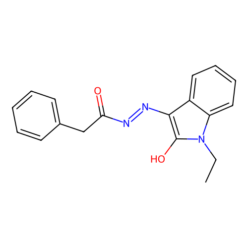 N'-[(3Z)-1-ethyl-2-oxo-1,2-dihydro-3H-indol-3-ylidene]-2-phenylacetohydrazide structure