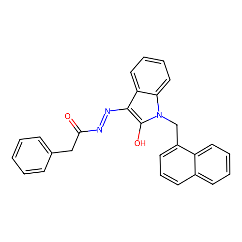 (E)-N'-(1-(naphthalen-1-ylmethyl)-2-oxoindolin-3-ylidene)-2-phenylacetohydrazide structure