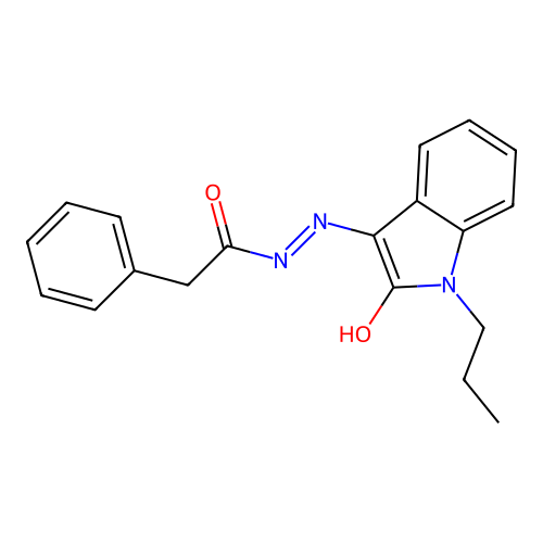 N'-[(3Z)-2-oxo-1-propyl-1,2-dihydro-3H-indol-3-ylidene]-2-phenylacetohydrazide structure
