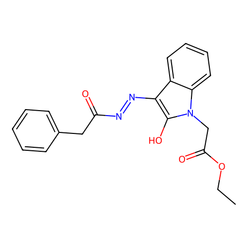 (E)-ethyl 2-(2-oxo-3-(2-(2-phenylacetyl)hydrazono)indolin-1-yl)acetate structure