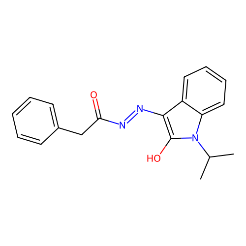 (E)-N'-(1-isopropyl-2-oxoindolin-3-ylidene)-2-phenylacetohydrazide structure