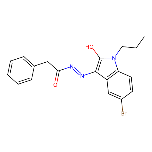 N-[(5-bromo-2-oxo-1-propylindol-3-ylidene)amino]-2-phenylacetamide structure