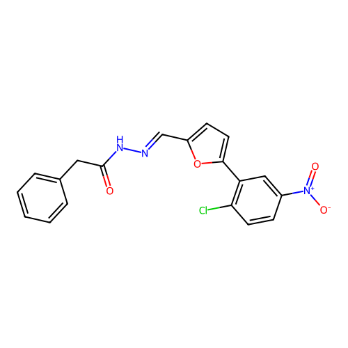 N-[(E)-[5-(2-chloro-5-nitrophenyl)furan-2-yl]methylideneamino]-2-phenylacetamide structure