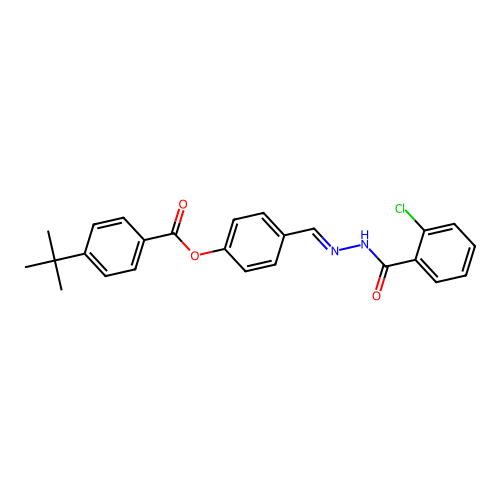 (E)-4-((2-(2-chlorobenzoyl)hydrazono)methyl)phenyl 4-(tert-butyl)benzoate structure
