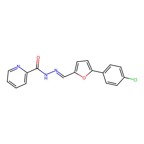 N'-{(E)-[5-(4-chlorophenyl)furan-2-yl]methylidene}pyridine-2-carbohydrazide structure