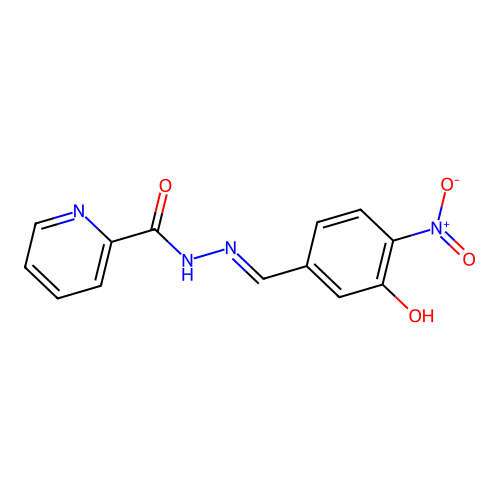 N-[(E)-(3-hydroxy-4-nitrophenyl)methylideneamino]pyridine-2-carboxamide structure