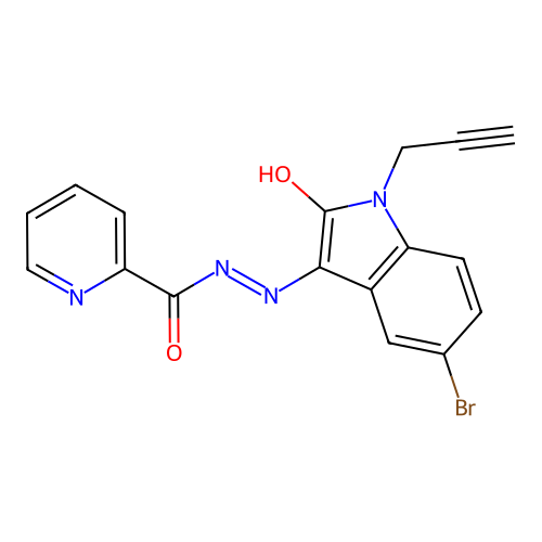 (E)-N'-(5-bromo-2-oxo-1-(prop-2-yn-1-yl)indolin-3-ylidene)picolinohydrazide structure