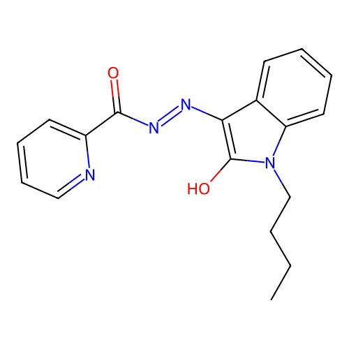 N'-[(3Z)-1-butyl-2-oxo-1,2-dihydro-3H-indol-3-ylidene]pyridine-2-carbohydrazide structure