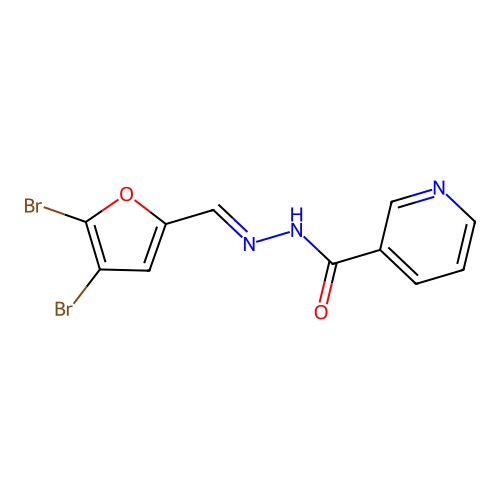 Nicotinic acid (4,5-dibromo-furan-2-ylmethylene)-hydrazide structure
