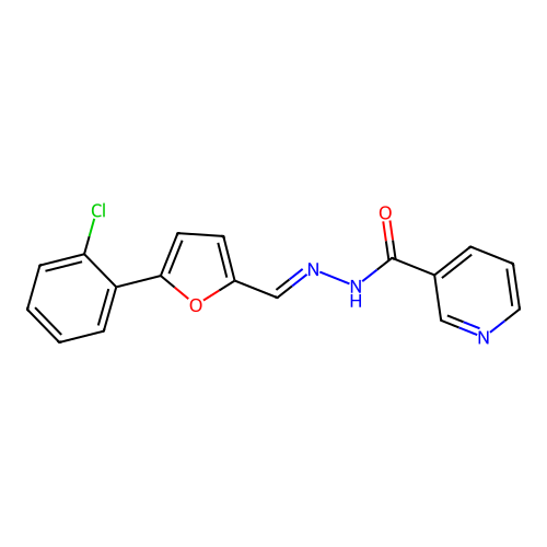 N-[(E)-[5-(2-chlorophenyl)furan-2-yl]methylideneamino]pyridine-3-carboxamide structure