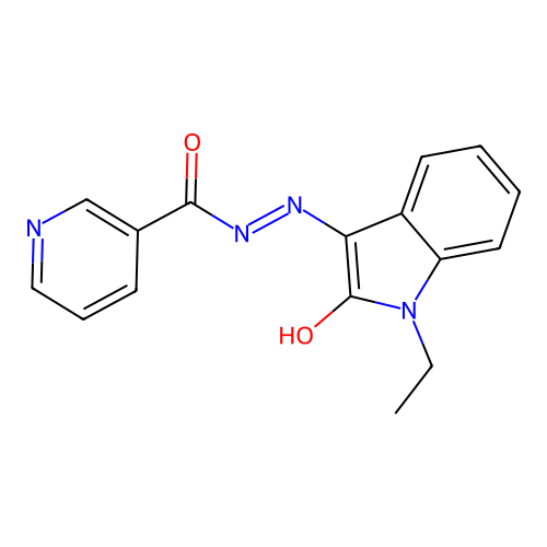 N'-[(3Z)-1-ethyl-2-oxo-1,2-dihydro-3H-indol-3-ylidene]pyridine-3-carbohydrazide structure