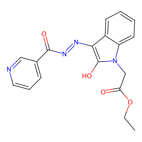 (Z)-ethyl 2-(3-(2-nicotinoylhydrazono)-2-oxoindolin-1-yl)acetate structure