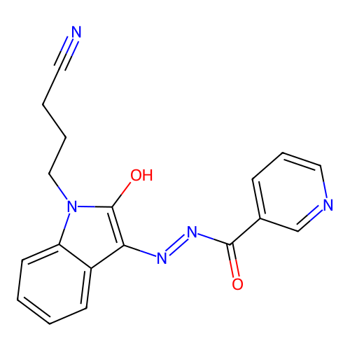 (E)-N'-(1-(3-cyanopropyl)-2-oxoindolin-3-ylidene)nicotinohydrazide structure