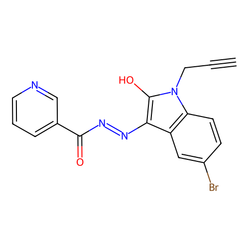 (E)-N'-(5-bromo-2-oxo-1-(prop-2-yn-1-yl)indolin-3-ylidene)nicotinohydrazide structure