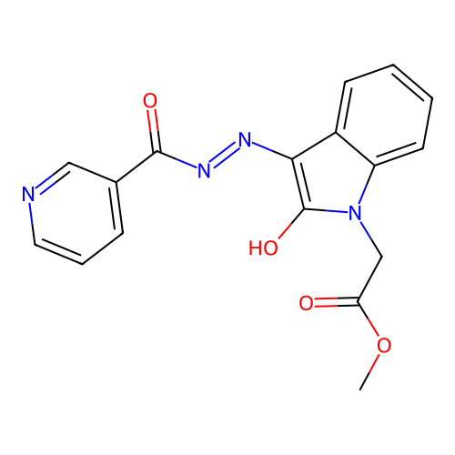 (E)-methyl 2-(3-(2-nicotinoylhydrazono)-2-oxoindolin-1-yl)acetate structure