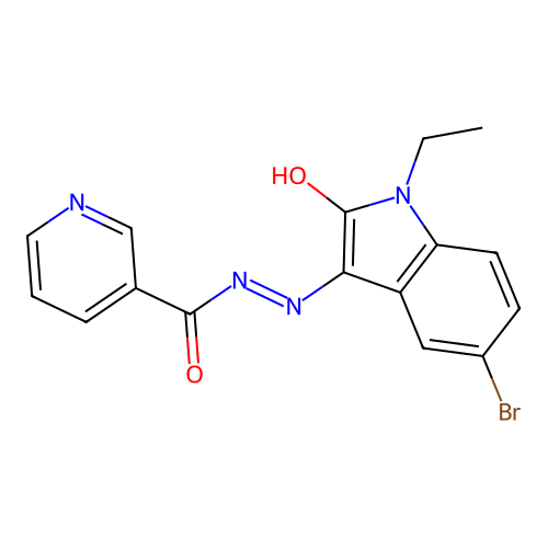 (E)-N'-(5-bromo-1-ethyl-2-oxoindolin-3-ylidene)nicotinohydrazide structure