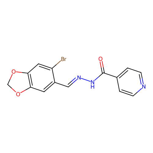 N-[(E)-(6-bromo-1,3-benzodioxol-5-yl)methylideneamino]pyridine-4-carboxamide structure