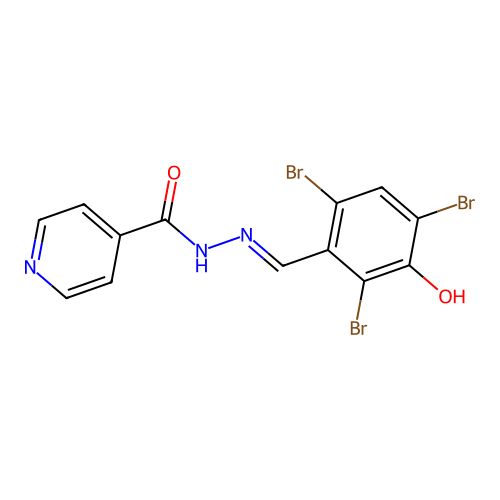 N-[(E)-(2,4,6-tribromo-3-hydroxyphenyl)methylideneamino]pyridine-4-carboxamide structure