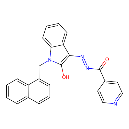(Z)-N'-(1-(naphthalen-1-ylmethyl)-2-oxoindolin-3-ylidene)isonicotinohydrazide structure