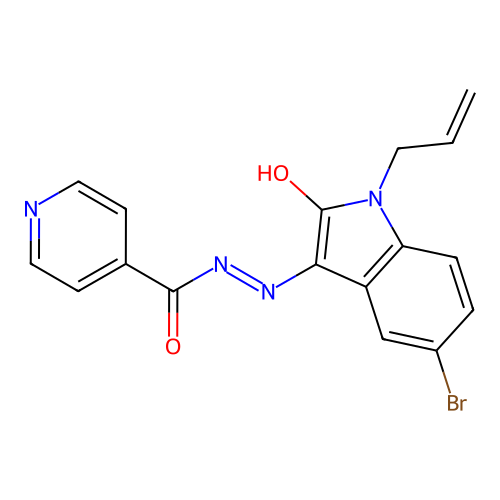 (E)-N'-(1-allyl-5-bromo-2-oxoindolin-3-ylidene)isonicotinohydrazide structure