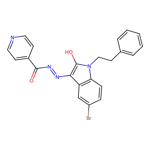 (E)-N'-(5-bromo-2-oxo-1-phenethylindolin-3-ylidene)isonicotinohydrazide structure