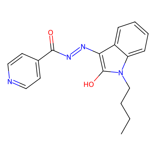 N'-[(3Z)-1-butyl-2-oxo-1,2-dihydro-3H-indol-3-ylidene]pyridine-4-carbohydrazide structure