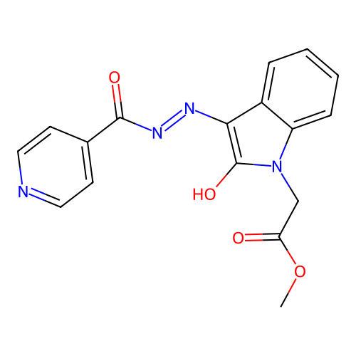 (E)-methyl 2-(3-(2-isonicotinoylhydrazono)-2-oxoindolin-1-yl)acetate structure