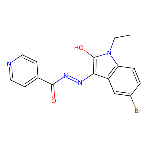 (E)-N'-(5-bromo-1-ethyl-2-oxoindolin-3-ylidene)isonicotinohydrazide structure
