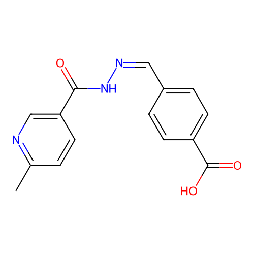 4-[(Z)-{2-[(6-methylpyridin-3-yl)carbonyl]hydrazinylidene}methyl]benzoic acid structure