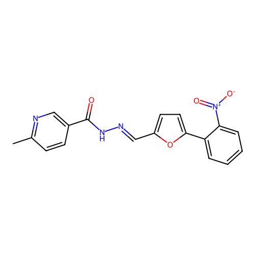 6-methyl-N-[(E)-[5-(2-nitrophenyl)furan-2-yl]methylideneamino]pyridine-3-carboxamide structure