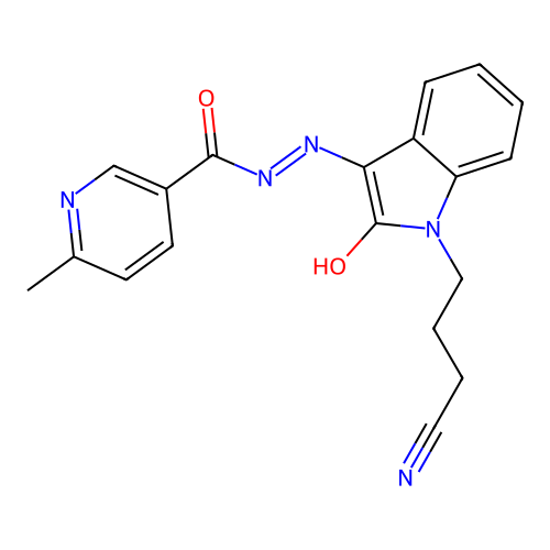 (E)-N'-(1-(3-cyanopropyl)-2-oxoindolin-3-ylidene)-6-methylnicotinohydrazide structure