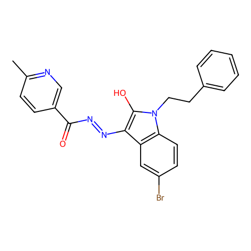 (E)-N'-(5-bromo-2-oxo-1-phenethylindolin-3-ylidene)-6-methylnicotinohydrazide structure
