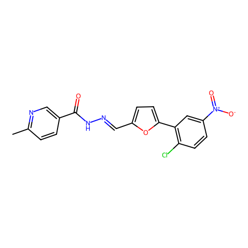 (E)-N'-((5-(2-chloro-5-nitrophenyl)furan-2-yl)methylene)-6-methylnicotinohydrazide structure
