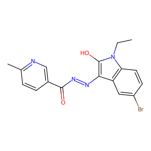 (E)-N'-(5-bromo-1-ethyl-2-oxoindolin-3-ylidene)-6-methylnicotinohydrazide structure