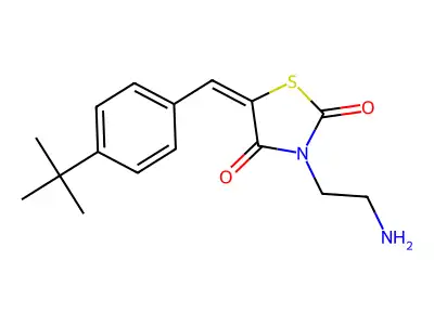 3-(2-aminoethyl)-5-[(4-tert-butylphenyl)methylidene]-1,3-thiazolidine-2,4-dione structure
