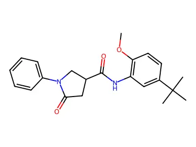 N-(5-tert-butyl-2-methoxyphenyl)-5-oxo-1-phenylpyrrolidine-3-carboxamide structure