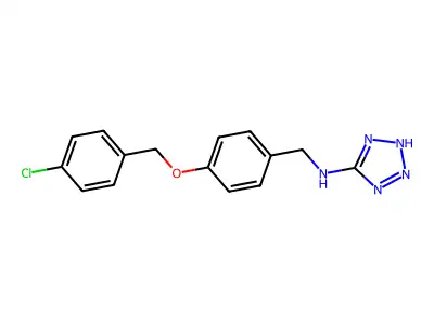 N-[[4-[(4-chlorophenyl)methoxy]phenyl]methyl]-2H-tetrazol-5-amine structure